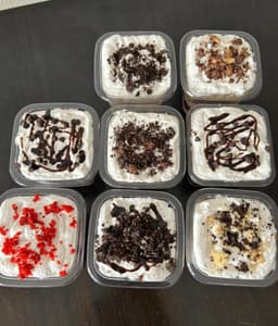 Chocolate, vanilla and red velvet Cake parfait