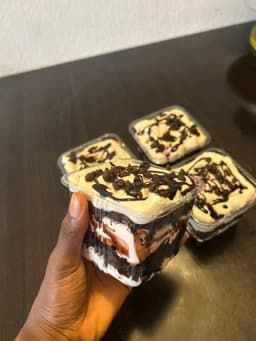 Chocolate, vanilla and red velvet Cake parfait